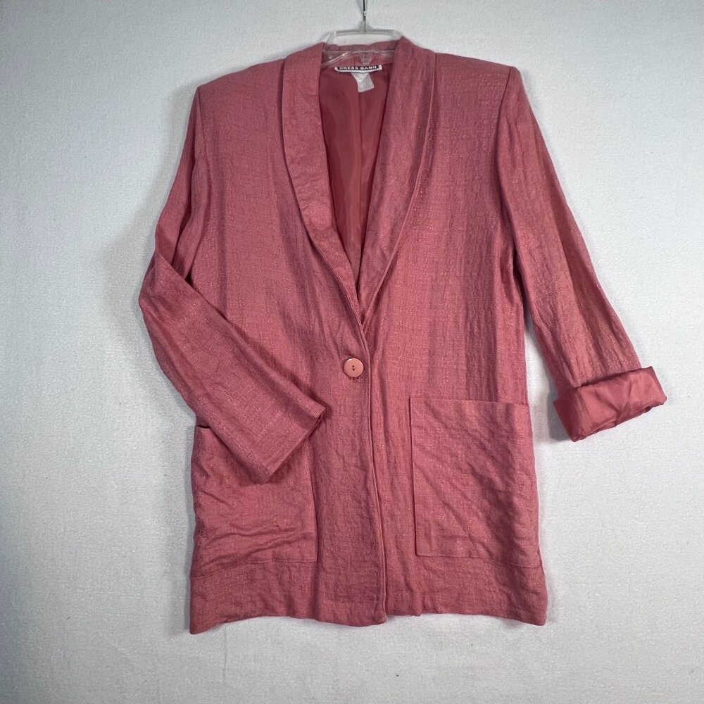 Vtg Dress Barn Blazer Jacket Long Over Sized Pink M Size 12 Rayon 80s 90s Preppy